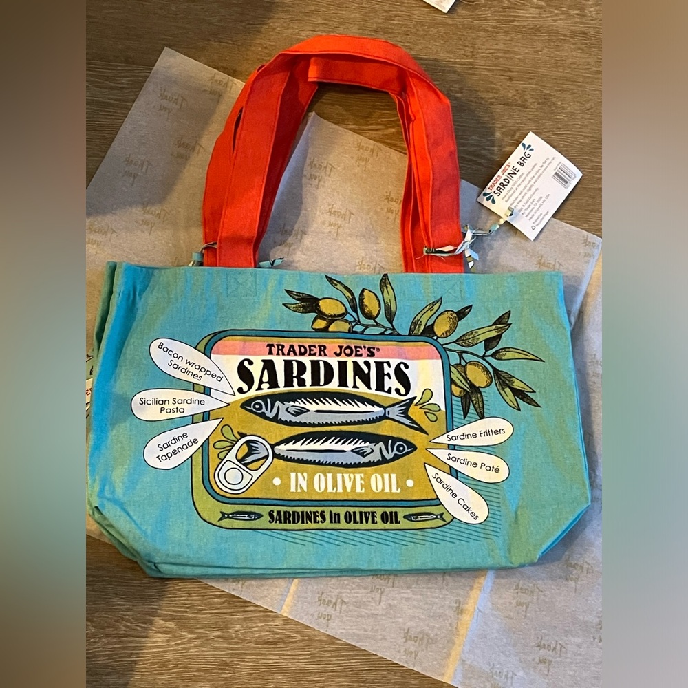 NWT Trader Joe’s canvas tote Sardines